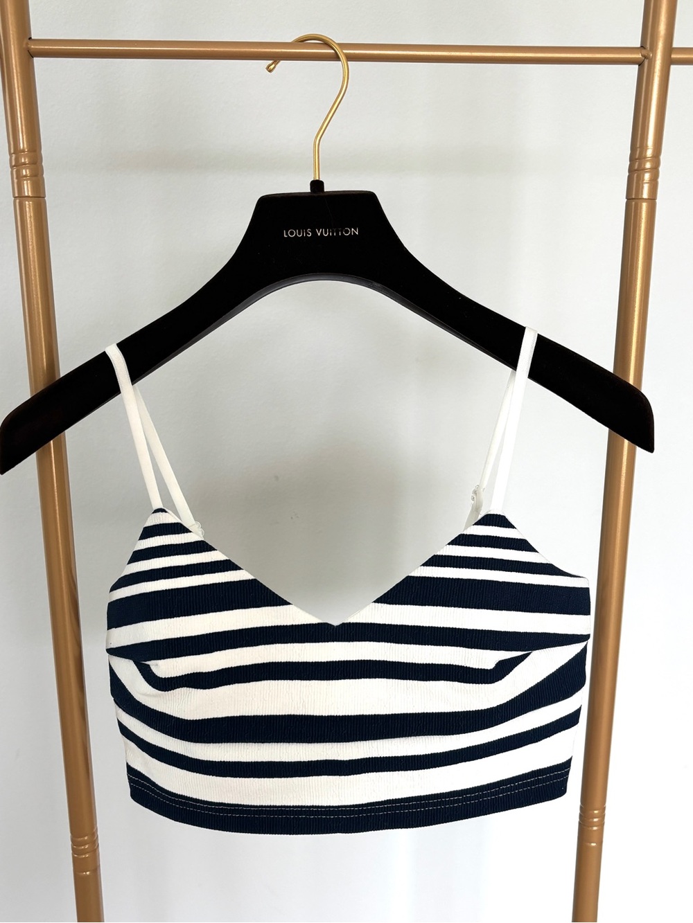 NWOT Abercrombie & Fitch Navy & White Striped Zip-Back Crop Top XS